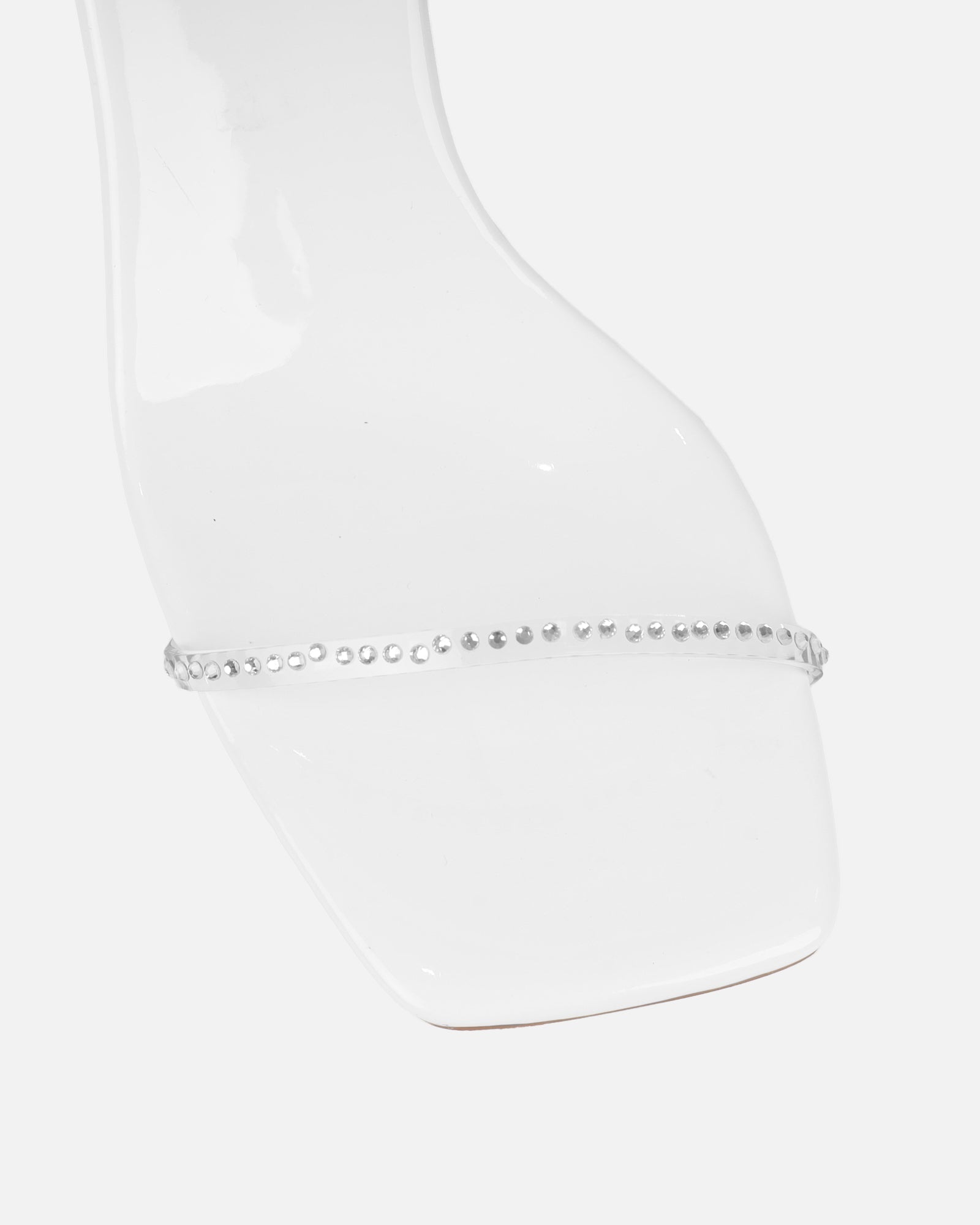 Mimi White Clear Diamante Low Heeled Sandals