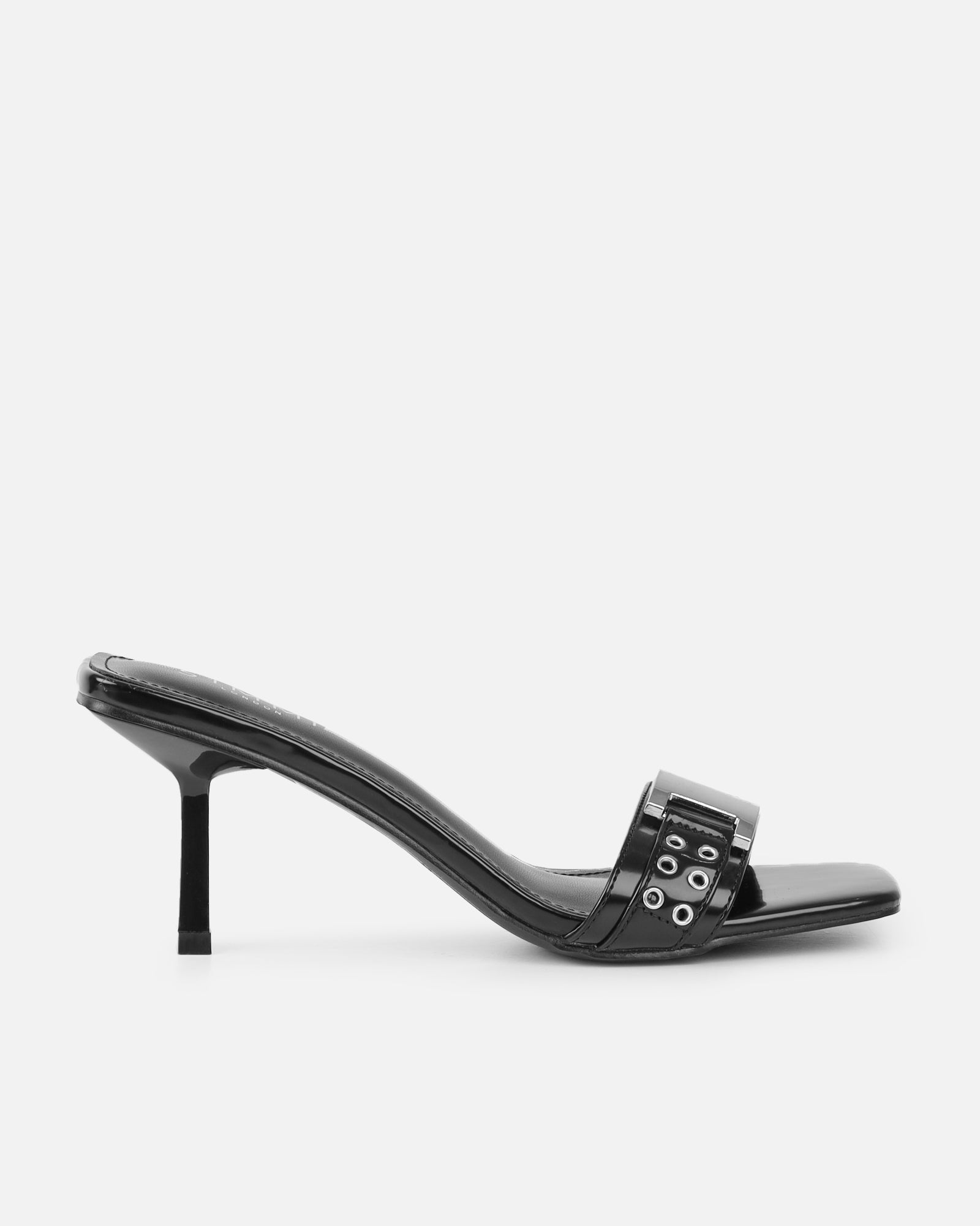 Bexley Black Strap Detail Heeled Mules