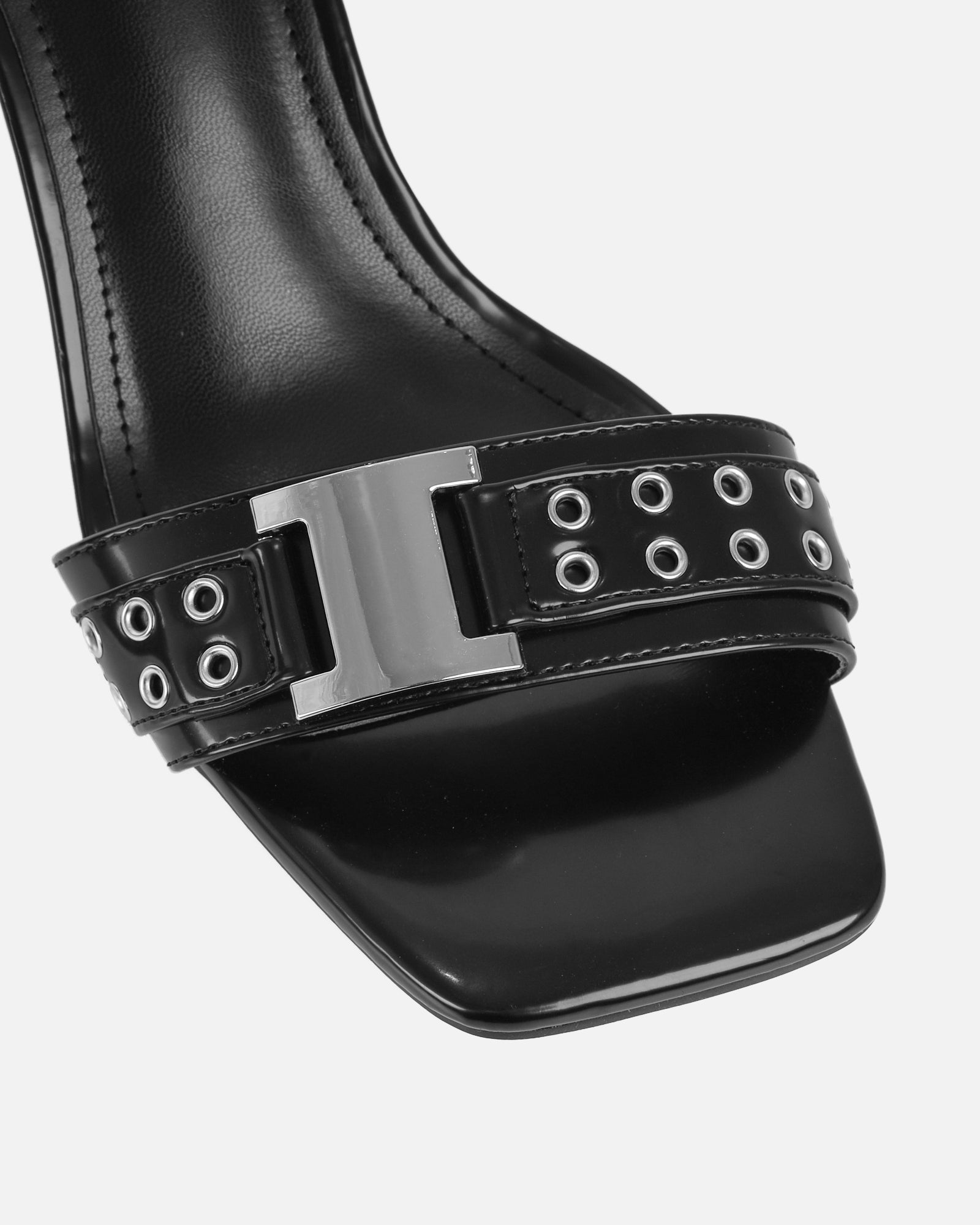 Bexley Black Strap Detail Heeled Mules