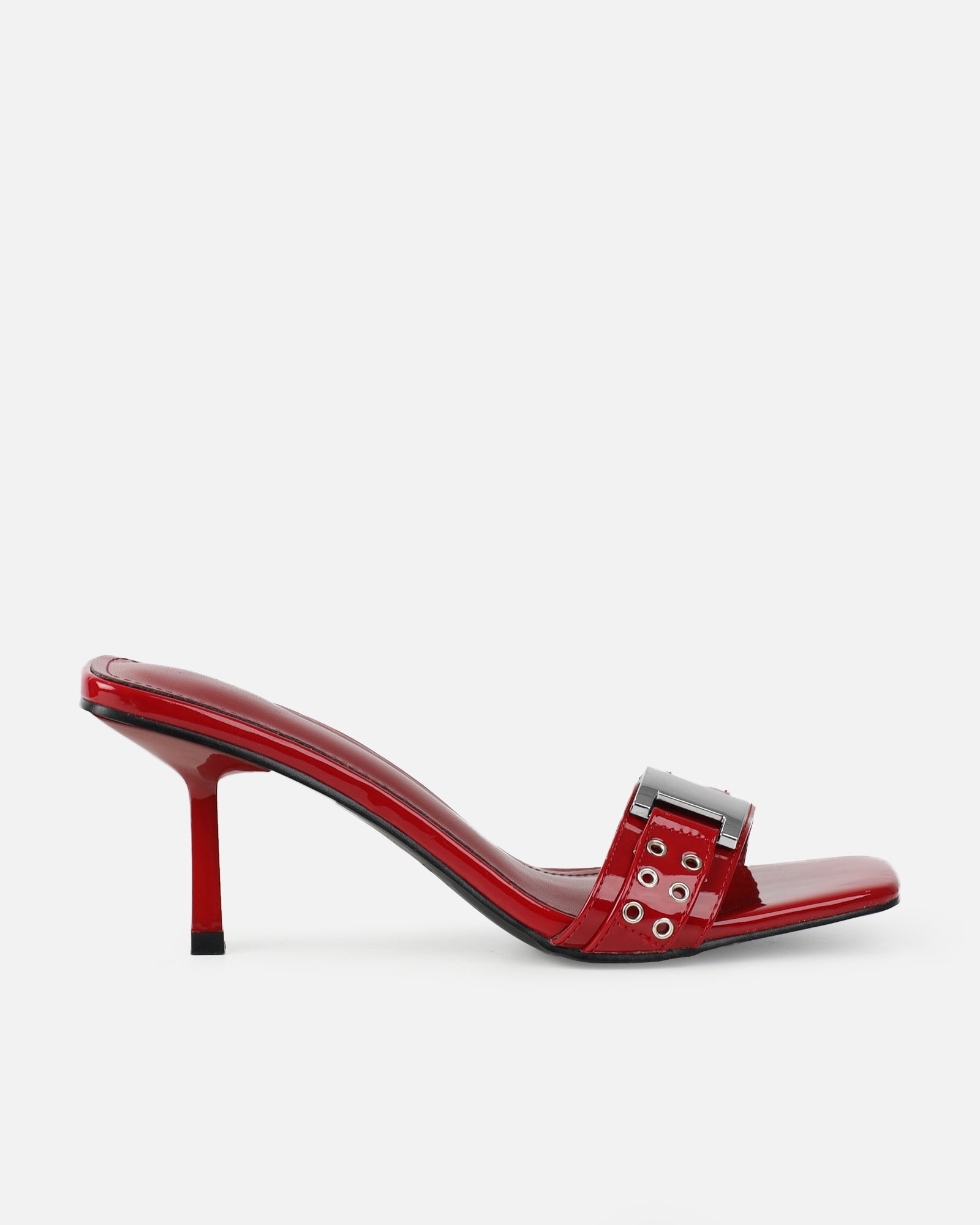 Bexley Dark Red Strap Detail Heeled Mules