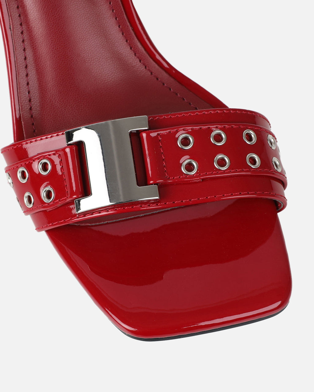 Bexley Dark Red Strap Detail Heeled Mules
