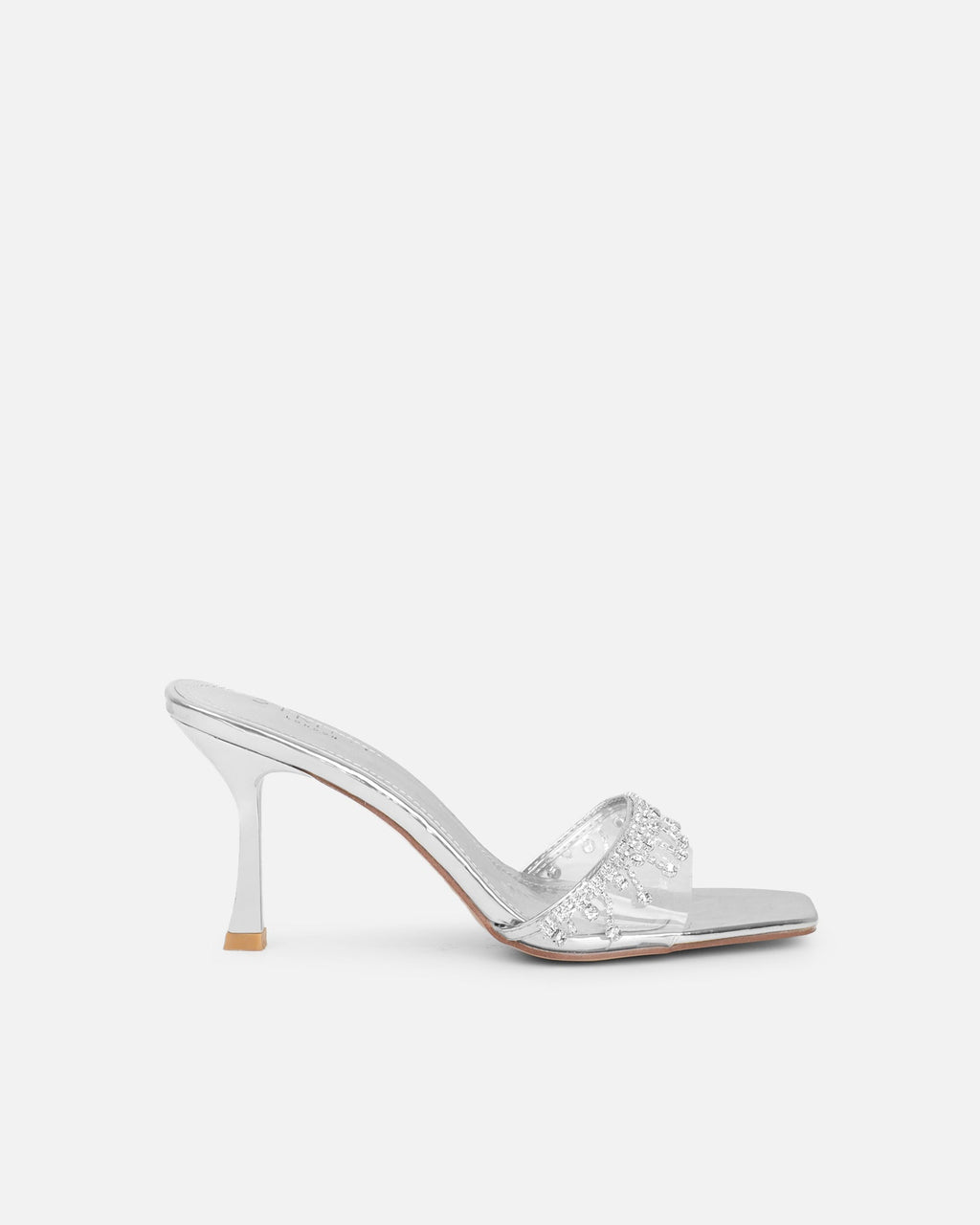 Manux Silver Mirror Diamante Detail Heeled Sandals