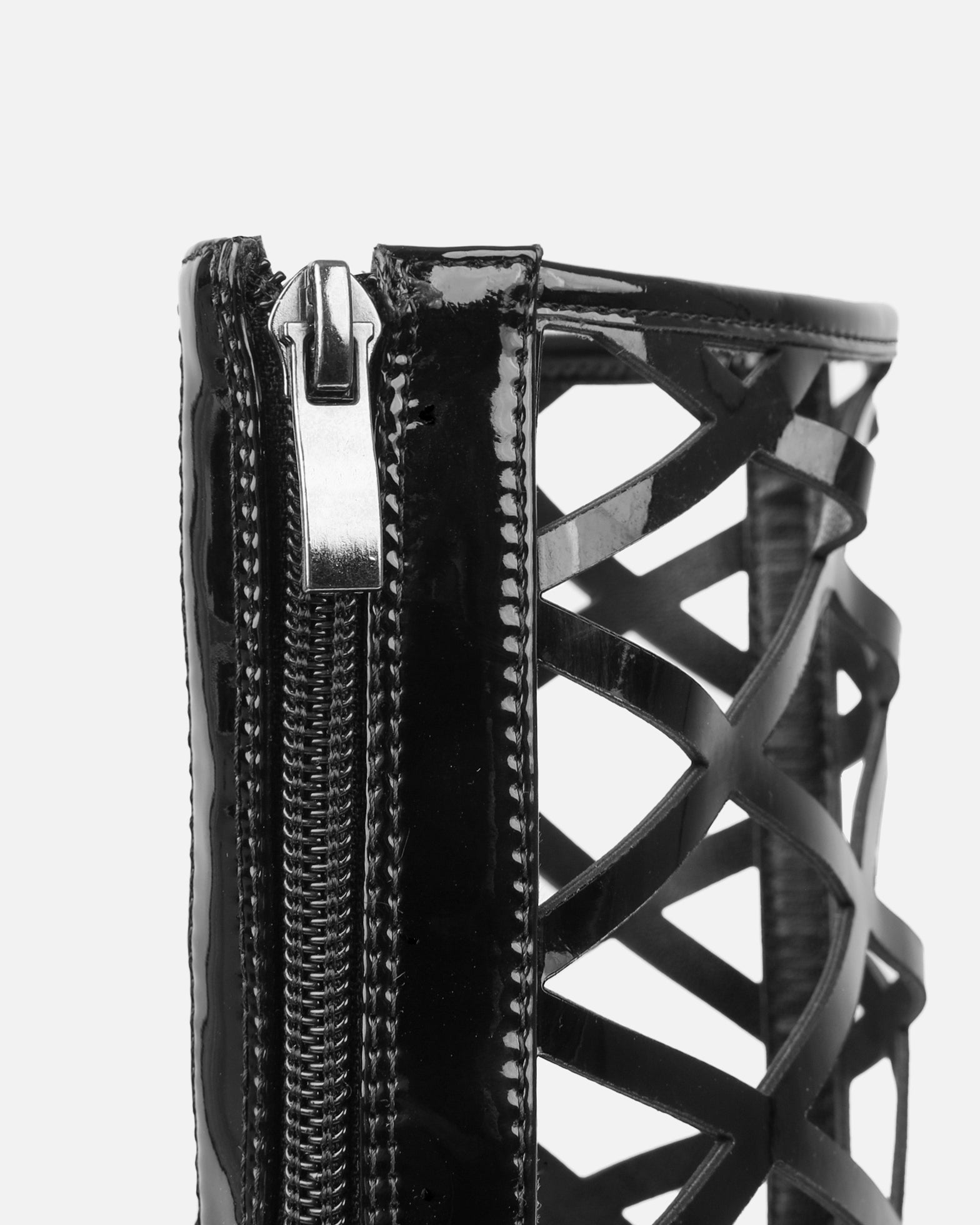 Elsie Black Patent Laser Cut Heeled Sandals