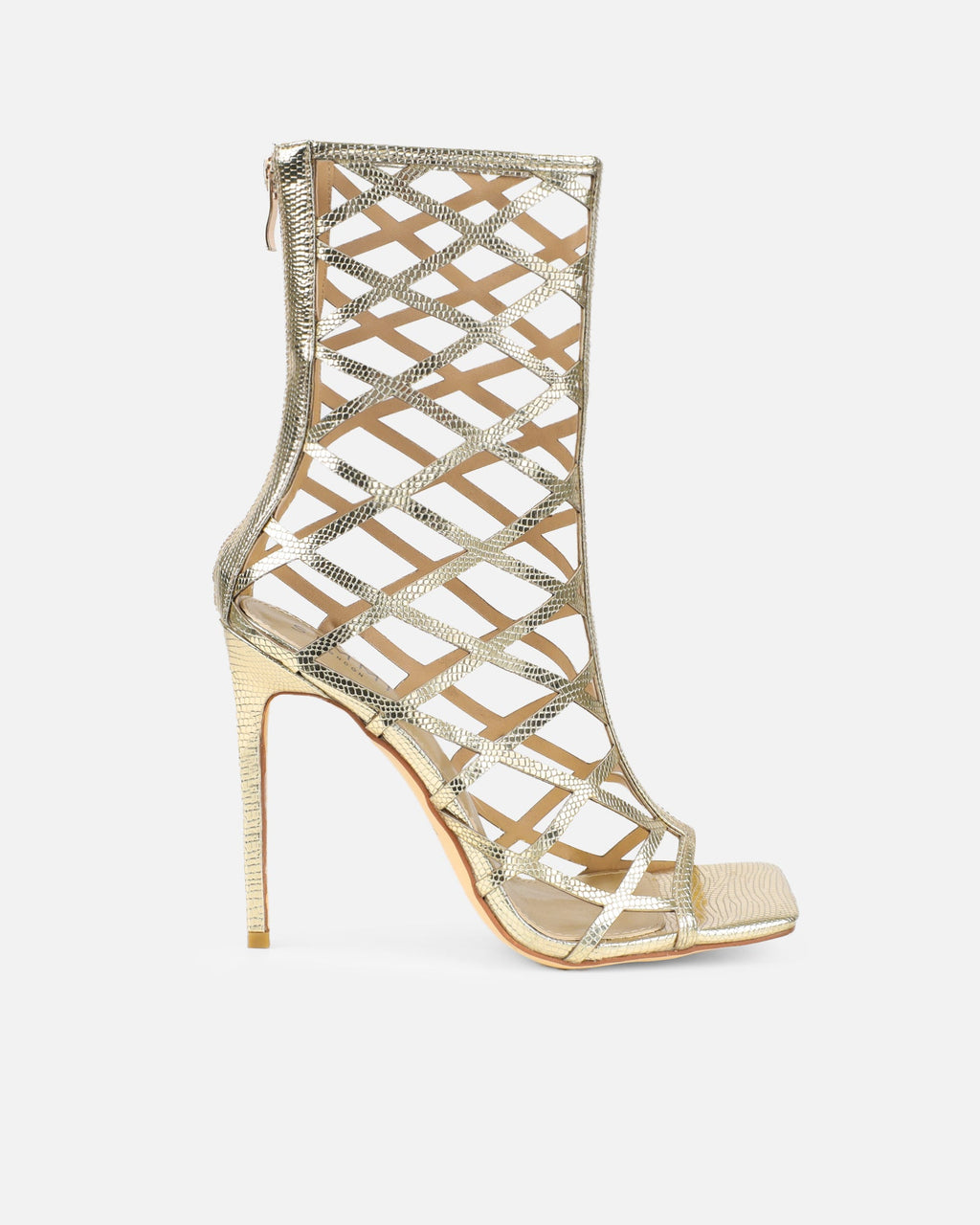 Elsie Gold Patent Laser Cut Heeled Sandals