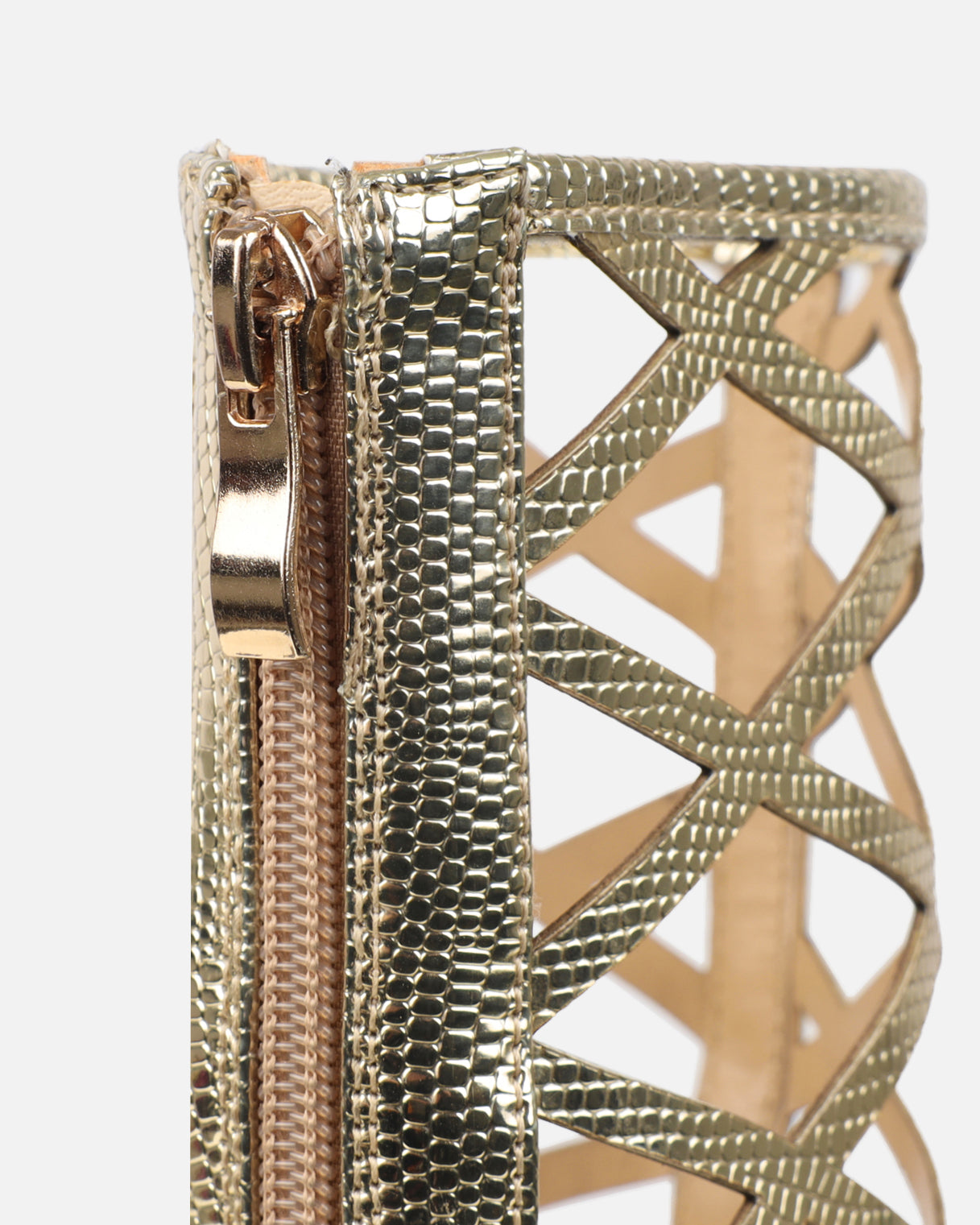 Elsie Gold Patent Laser Cut Heeled Sandals