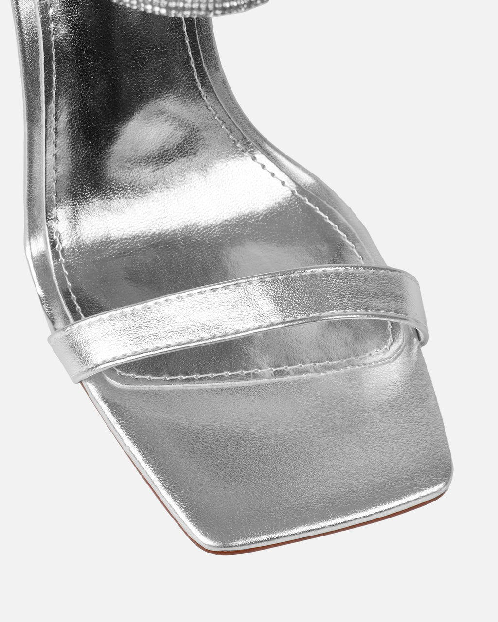 Gracie Silver Mirror Diamante Strappy Heeled Sandals