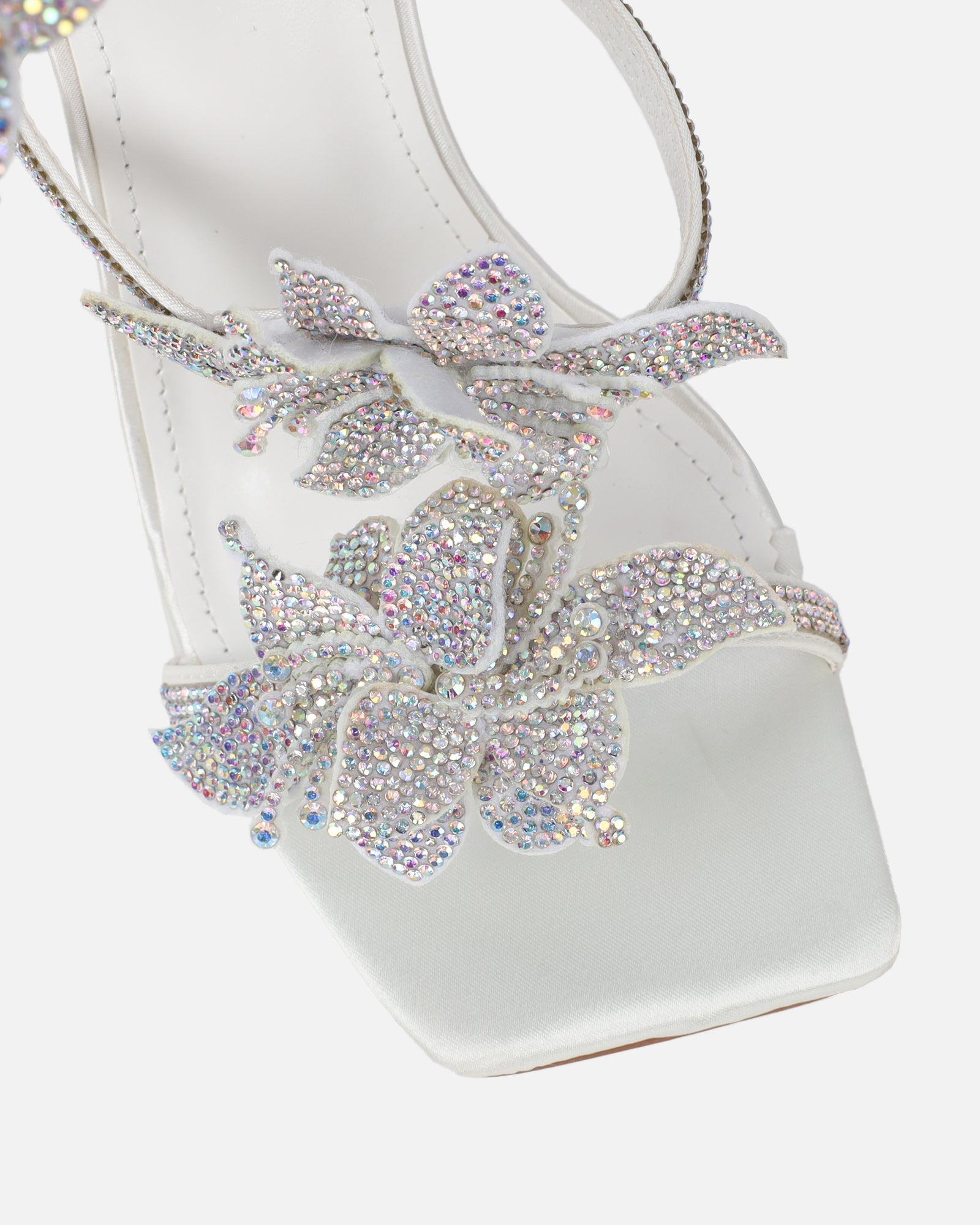 Marium White Spiral Flower Heeled Sandals
