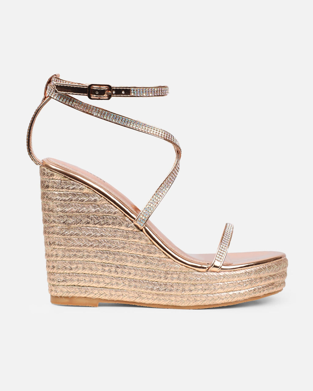 Missy Rose Gold Diamante Wedge Espadrille Sandals