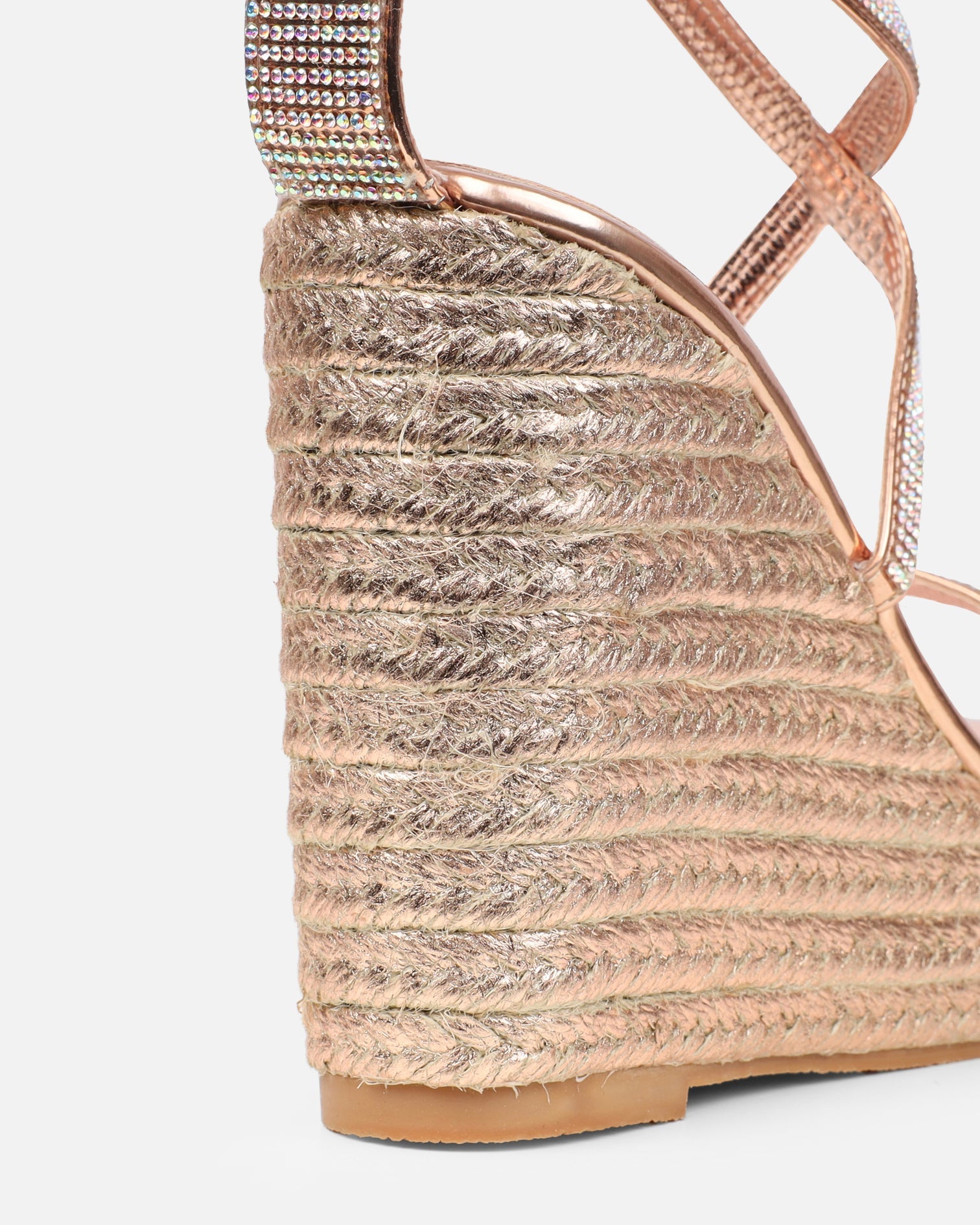 Missy Rose Gold Diamante Wedge Espadrille Sandals