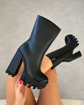 Murphie Black Chunky Platform Block Heel Ankle Boots