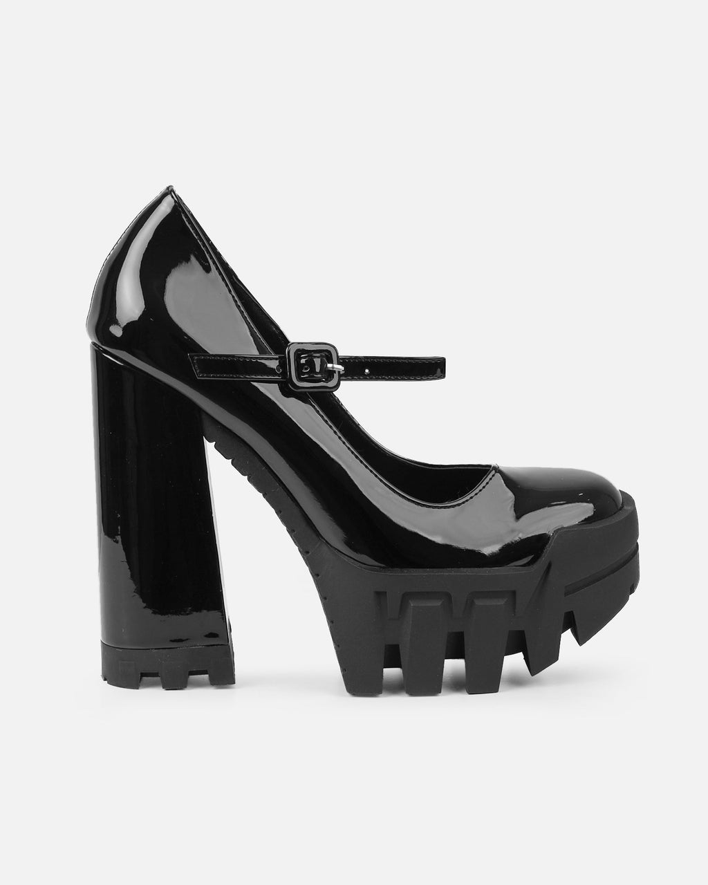 Jorrdana Black Patent Chunky Mary Jane Heels