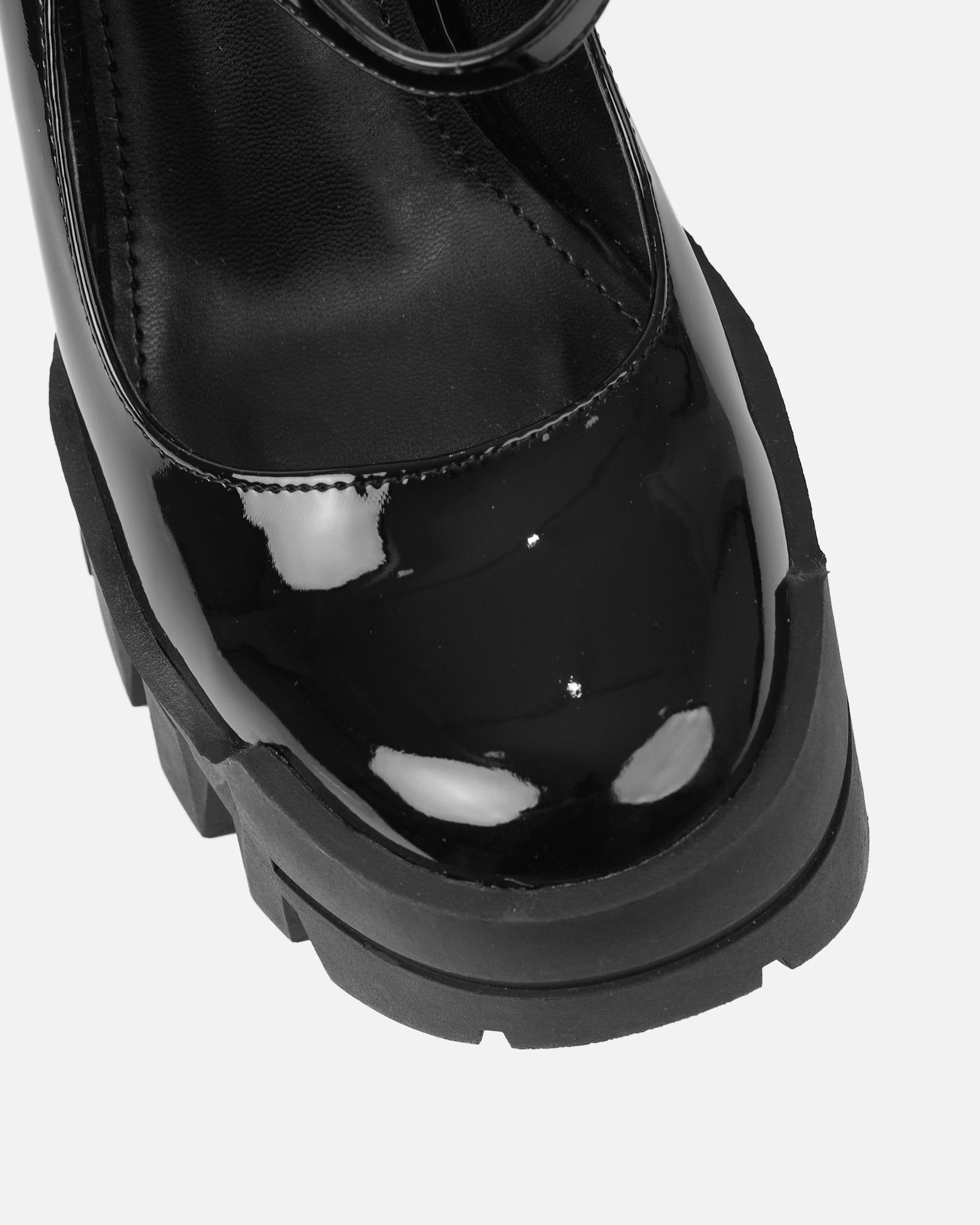 Jorrdana Black Patent Chunky Mary Jane Heels