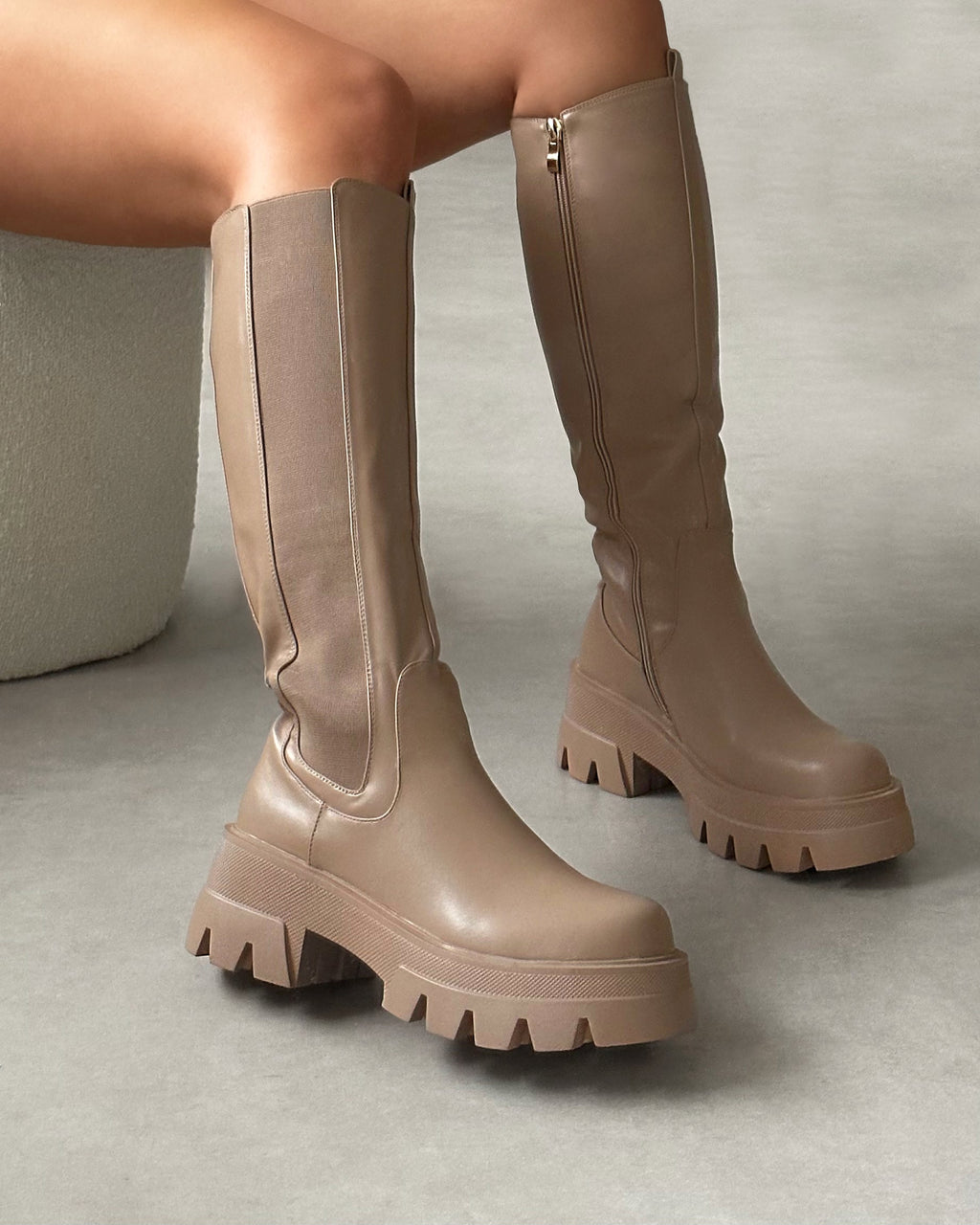 Myles Beige Fat Over the Knee Boots