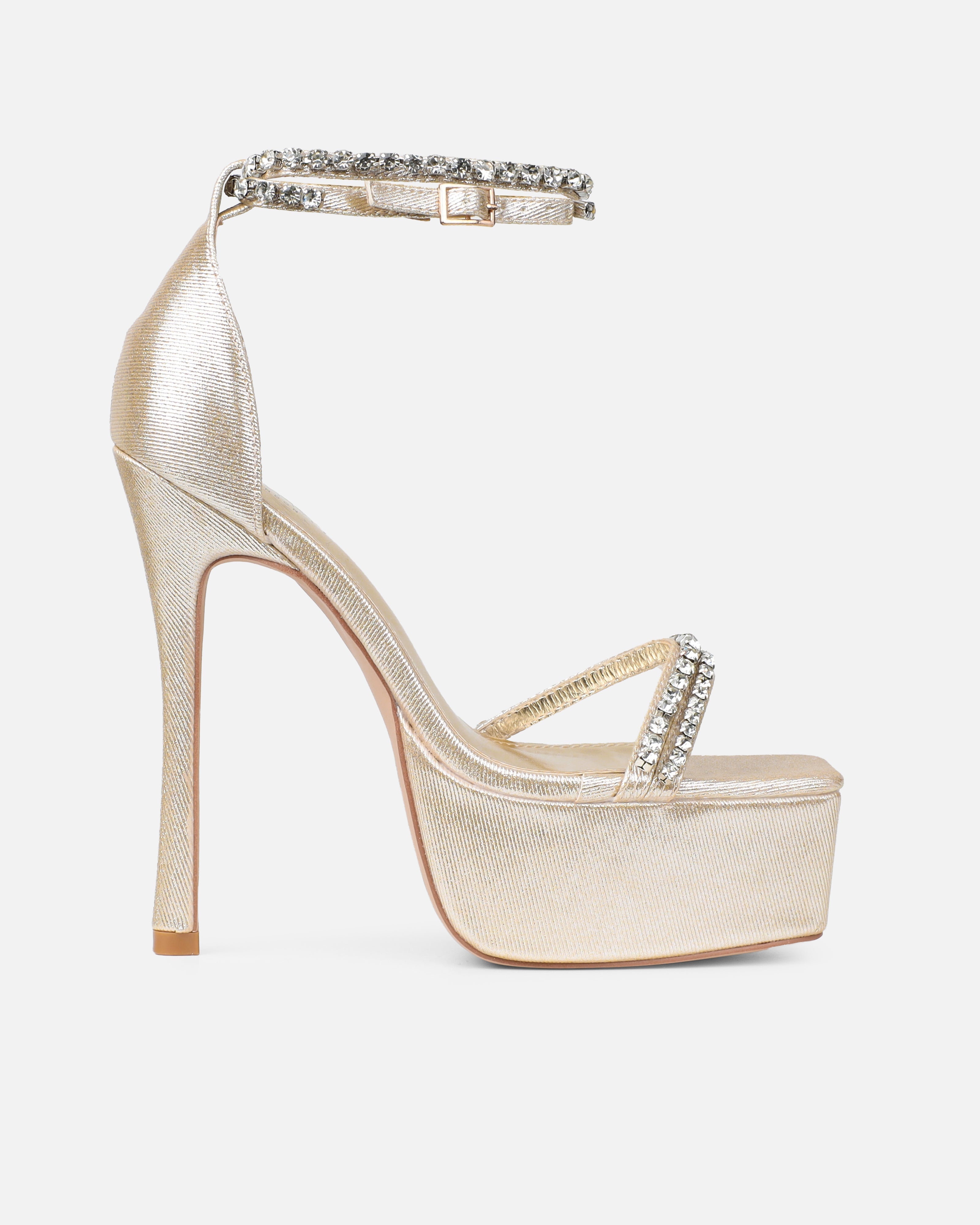 Millie Gold Shimmer Diamante Platform Heeled Sandals