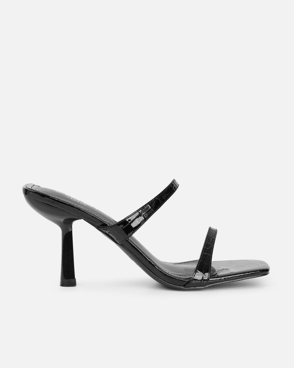 Natori Black Patent Croc Mid Heeled Sandals