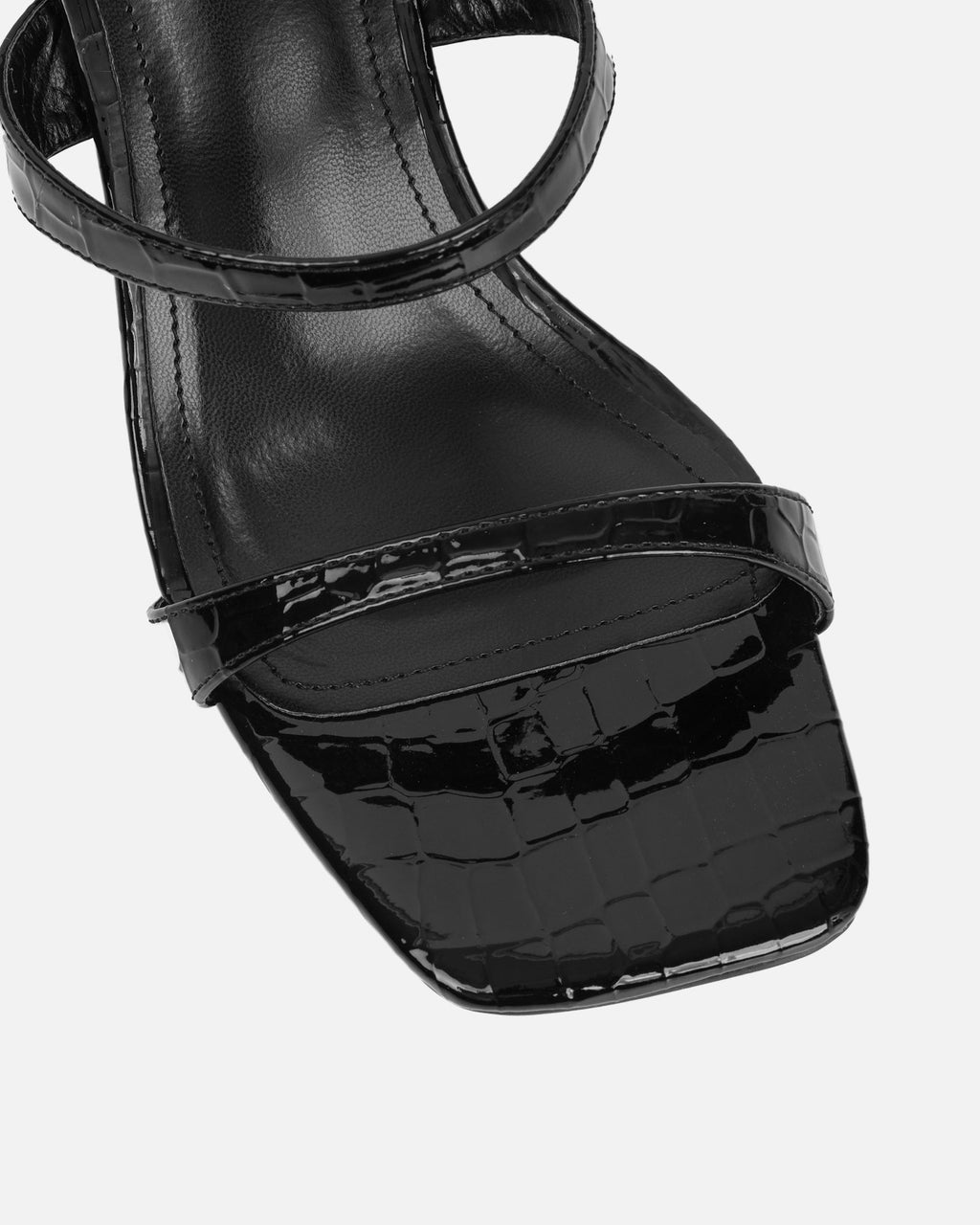 Natori Black Patent Croc Mid Heeled Sandals