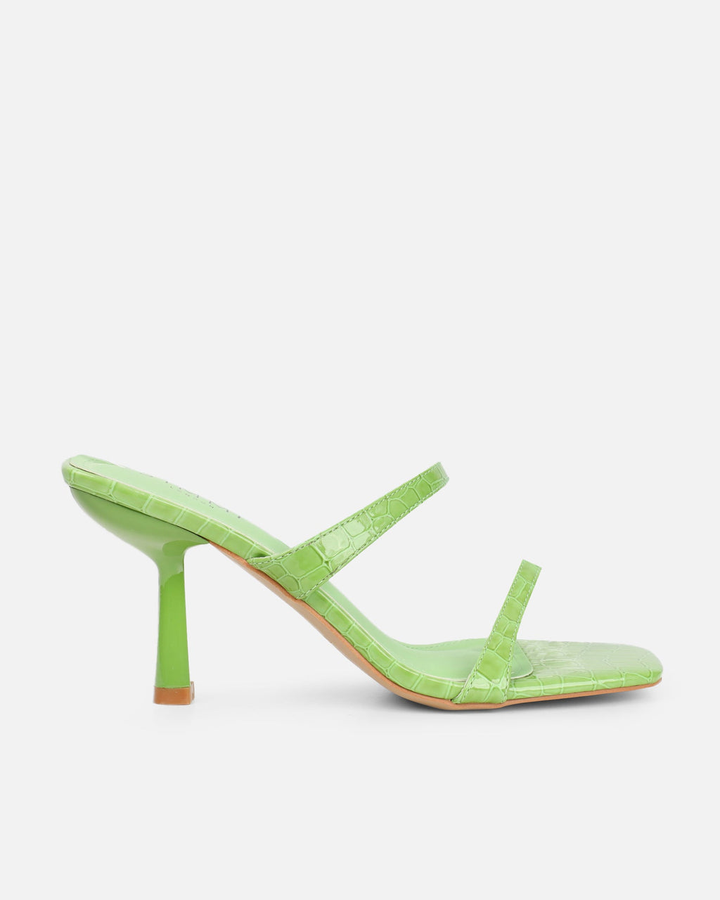 Natori Green Patent Croc Mid Heeled Sandals