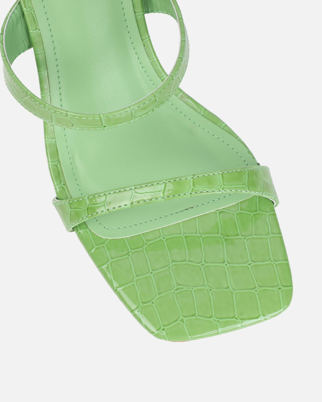 Natori Green Patent Croc Mid Heeled Sandals