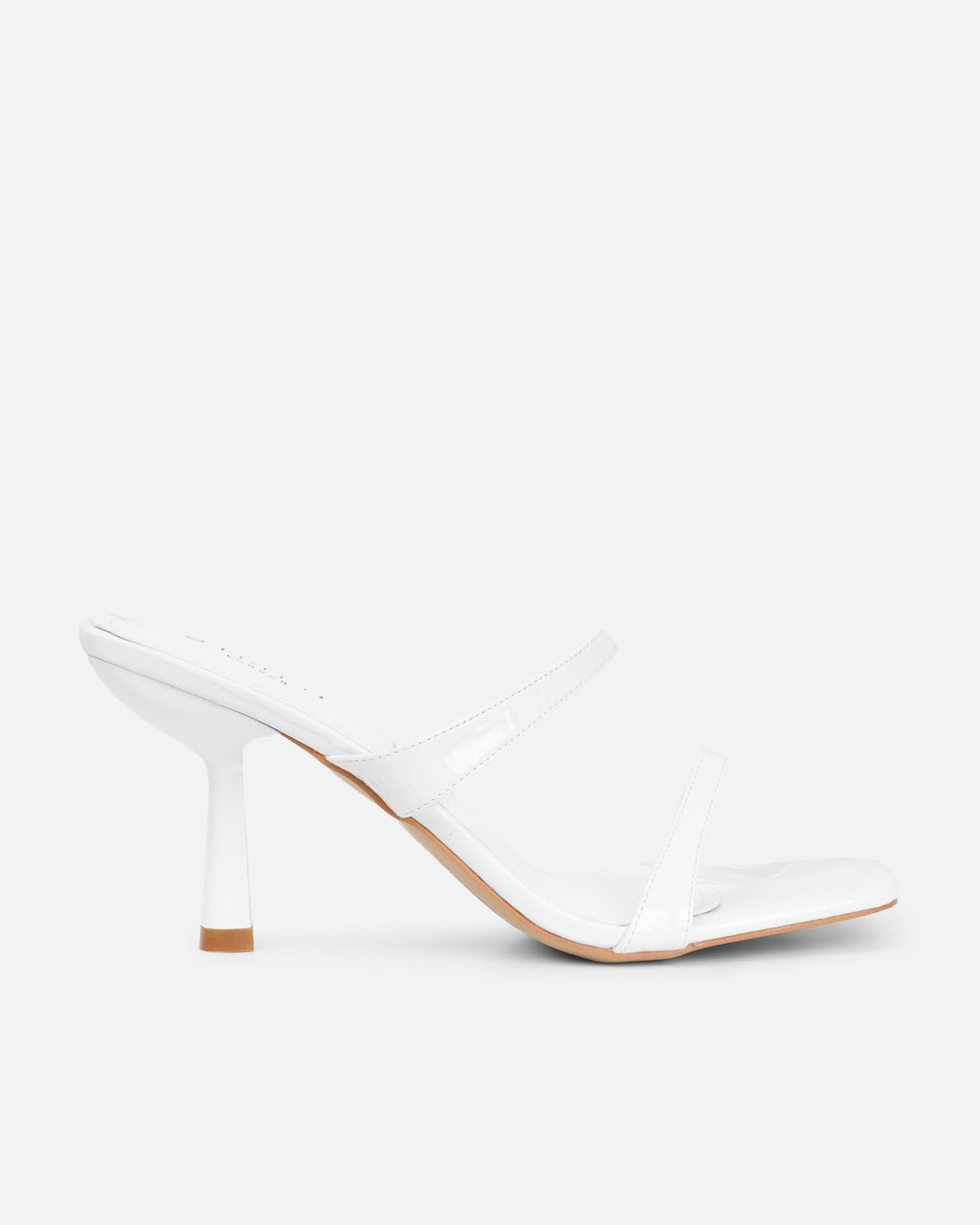 Natori White Patent Croc Mid Heeled Sandals