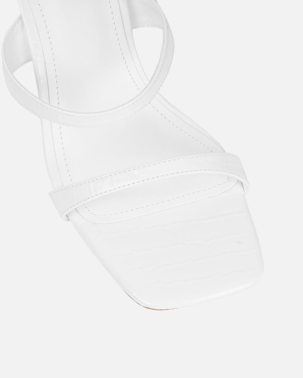 Natori White Patent Croc Mid Heeled Sandals