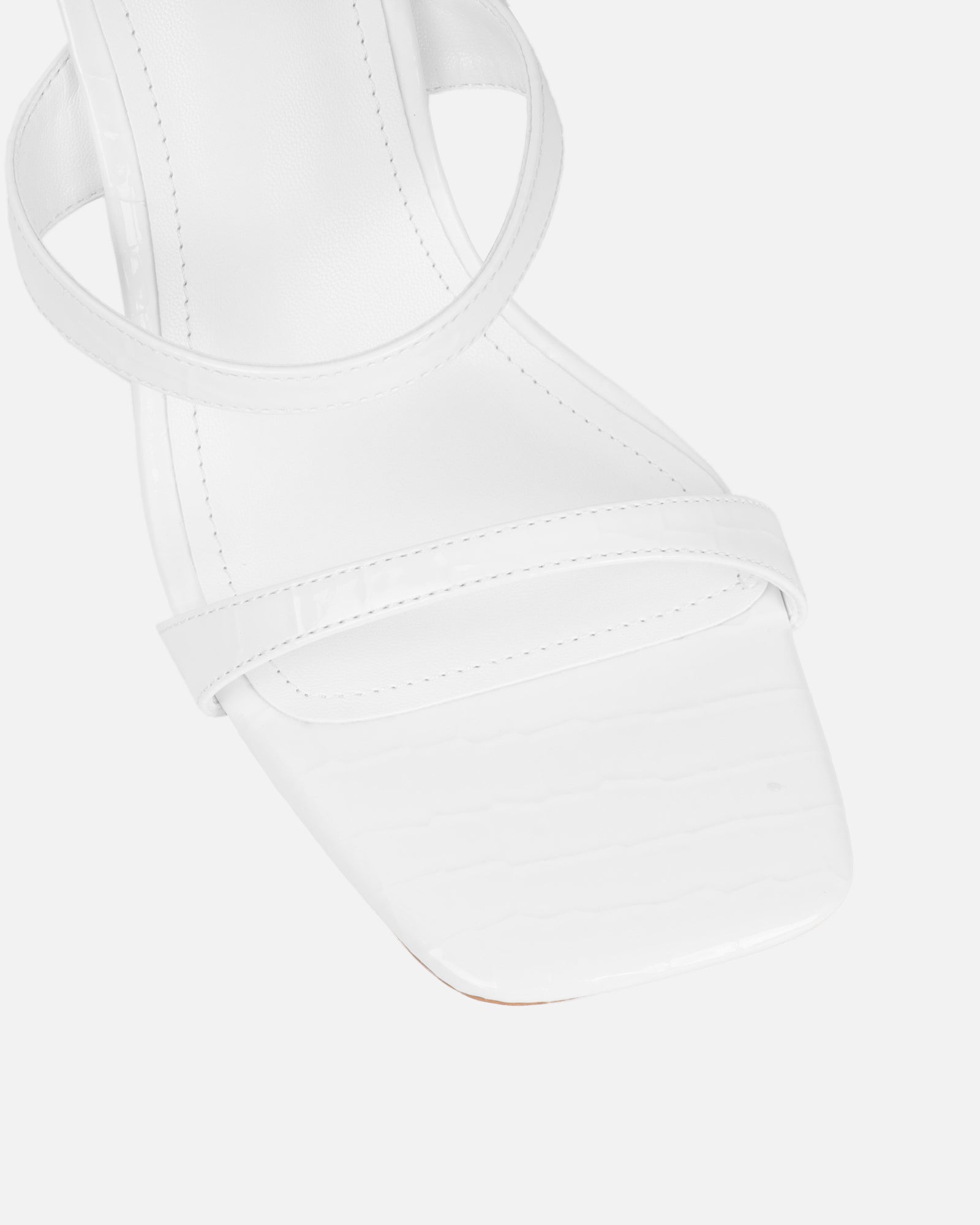 Natori White Patent Croc Mid Heeled Sandals