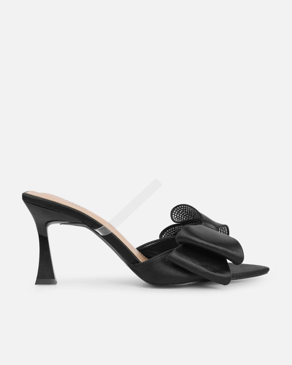 Navina Black Satin Diamante Bow Sandals