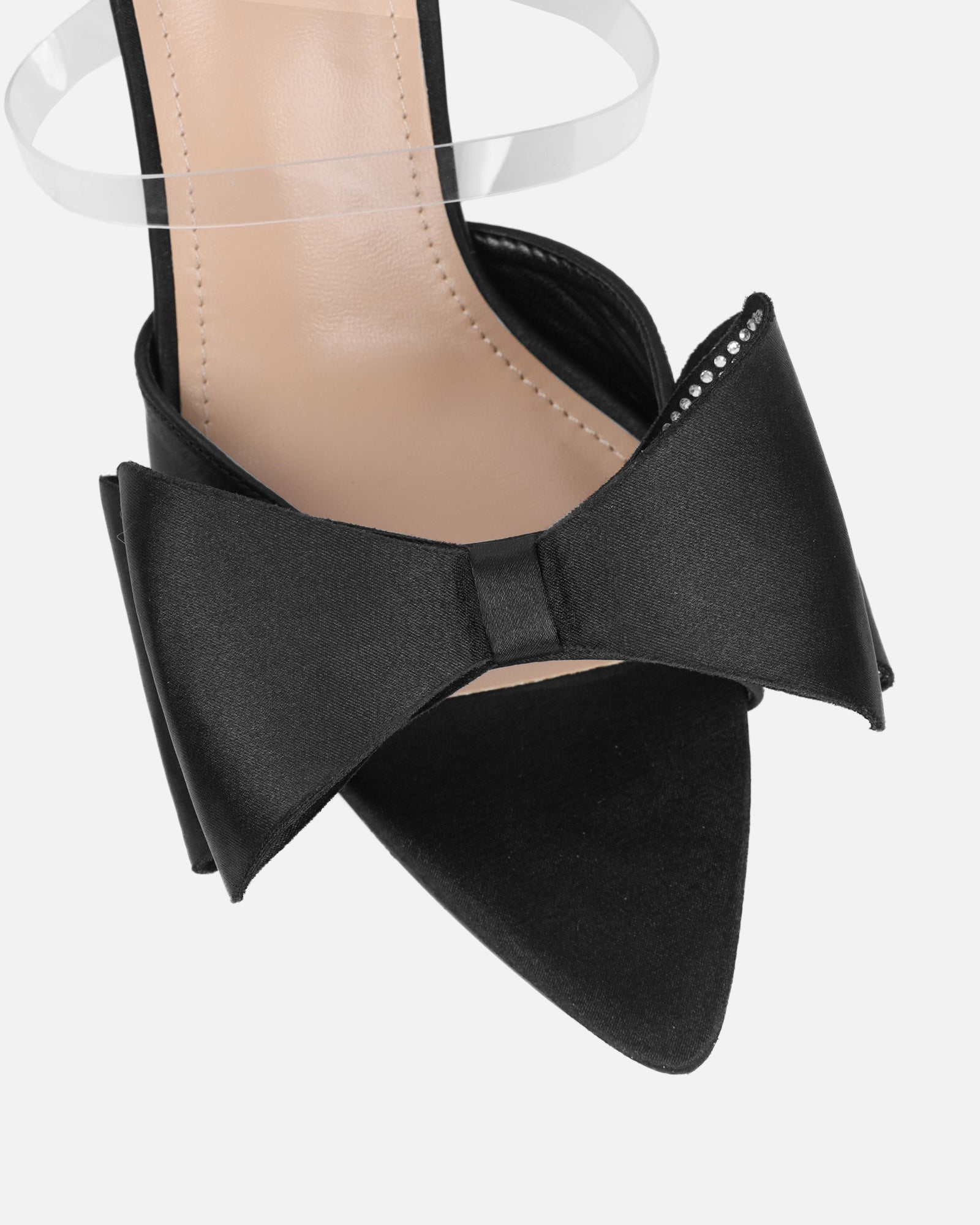 Navina Black Satin Diamante Bow Sandals