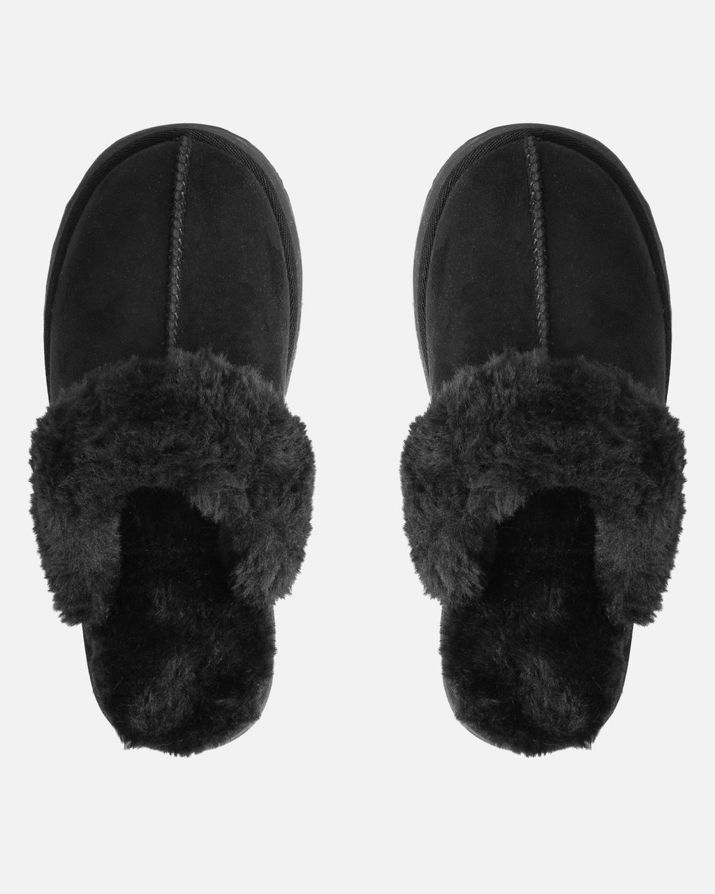 Navy Black Faux Suede Flatform Mules