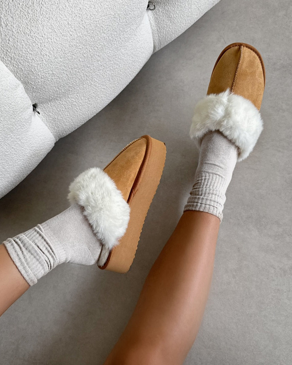 Navy Chestnut Flatform Mules