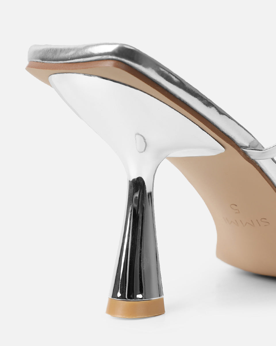 Nieve Silver Mirror Two Part Mid Heeled Sandals