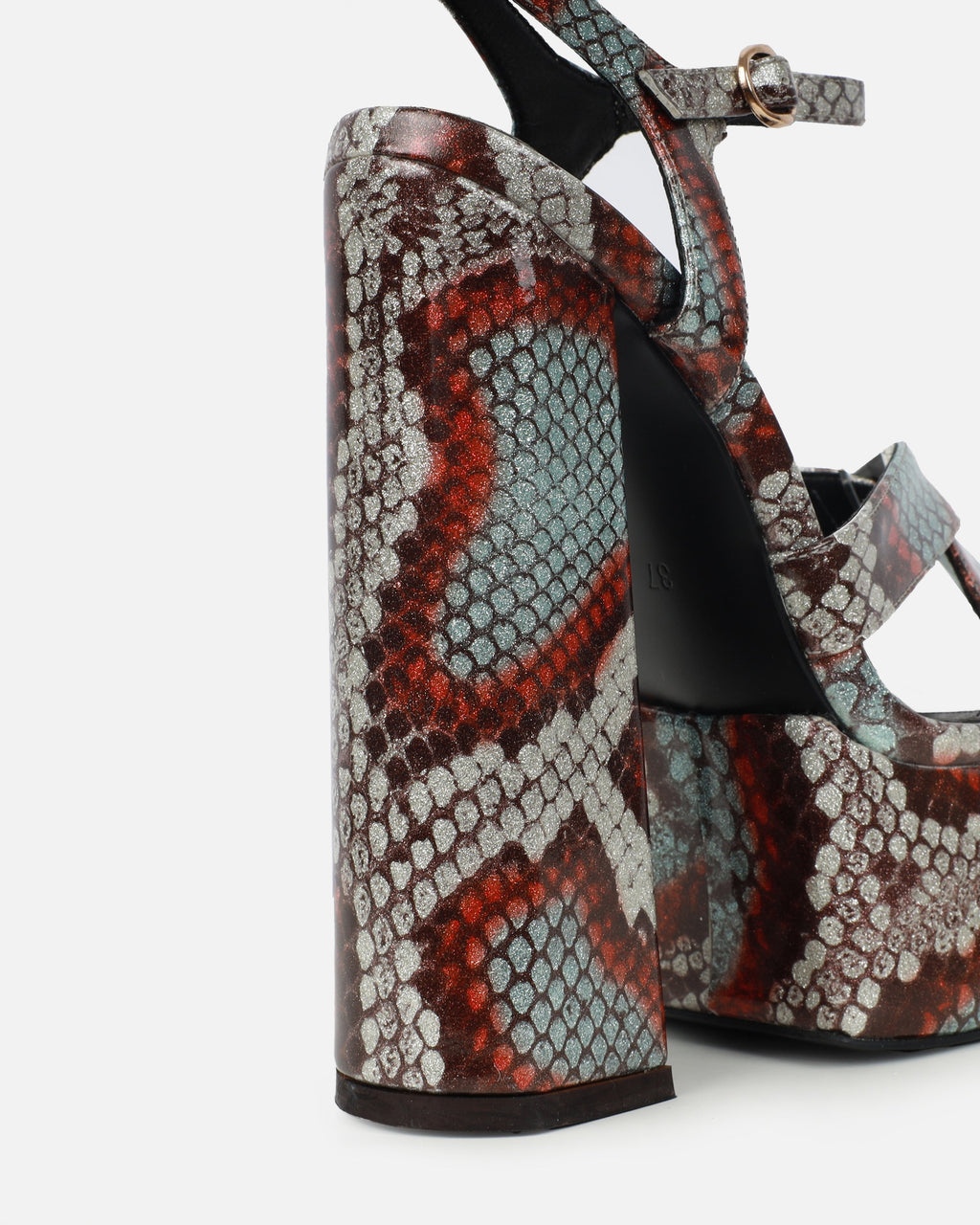 Novah Brown Glitter Faux Snake Platform Sandals
