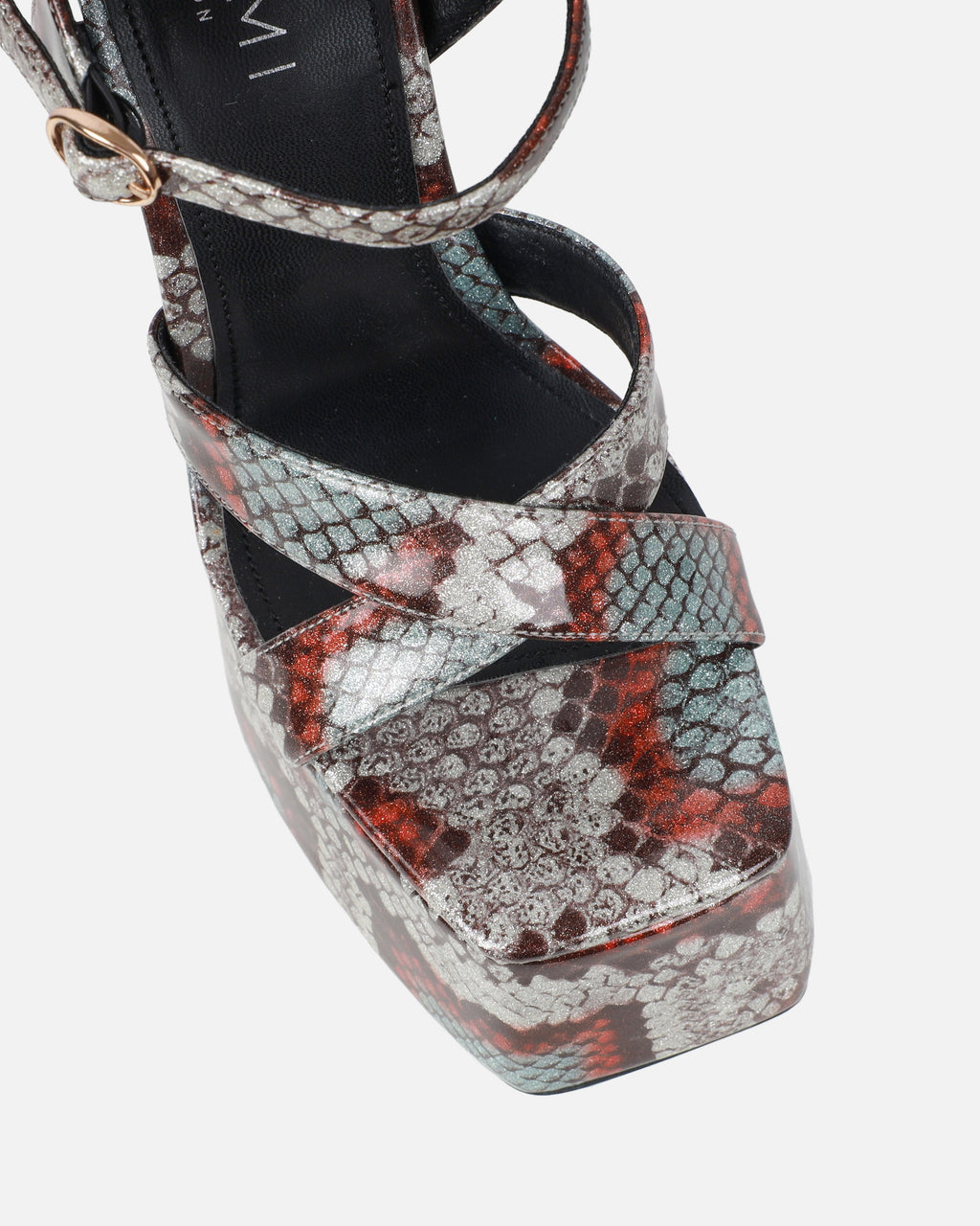 Novah Brown Glitter Faux Snake Platform Sandals