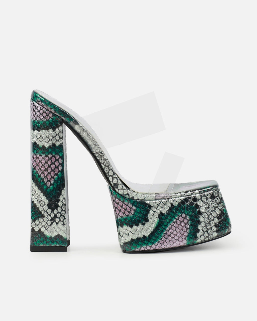 Melodie Green Faux Snake Diamante Platform Sandals
