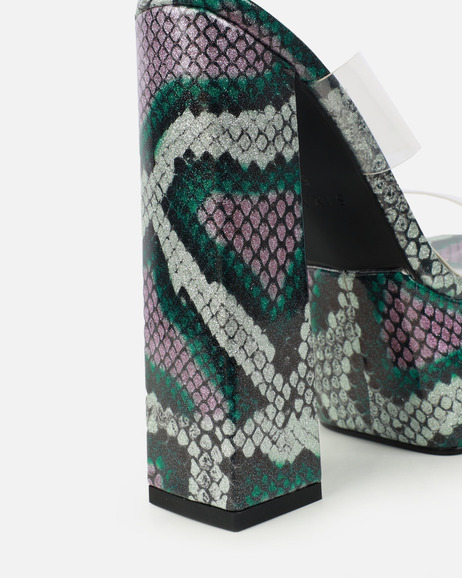 Melodie Green Faux Snake Diamante Platform Sandals