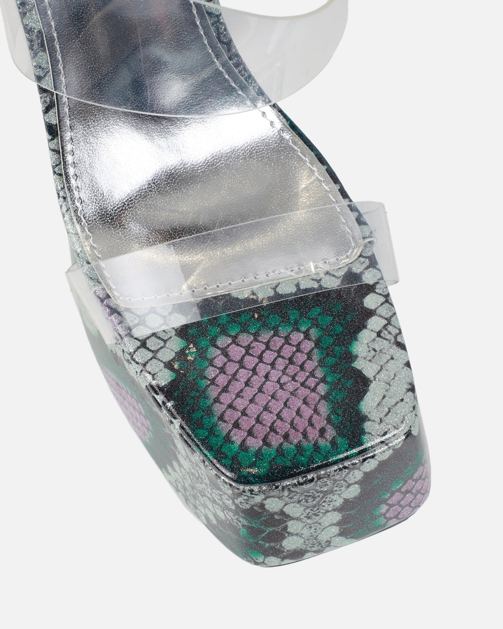 Melodie Green Faux Snake Diamante Platform Sandals