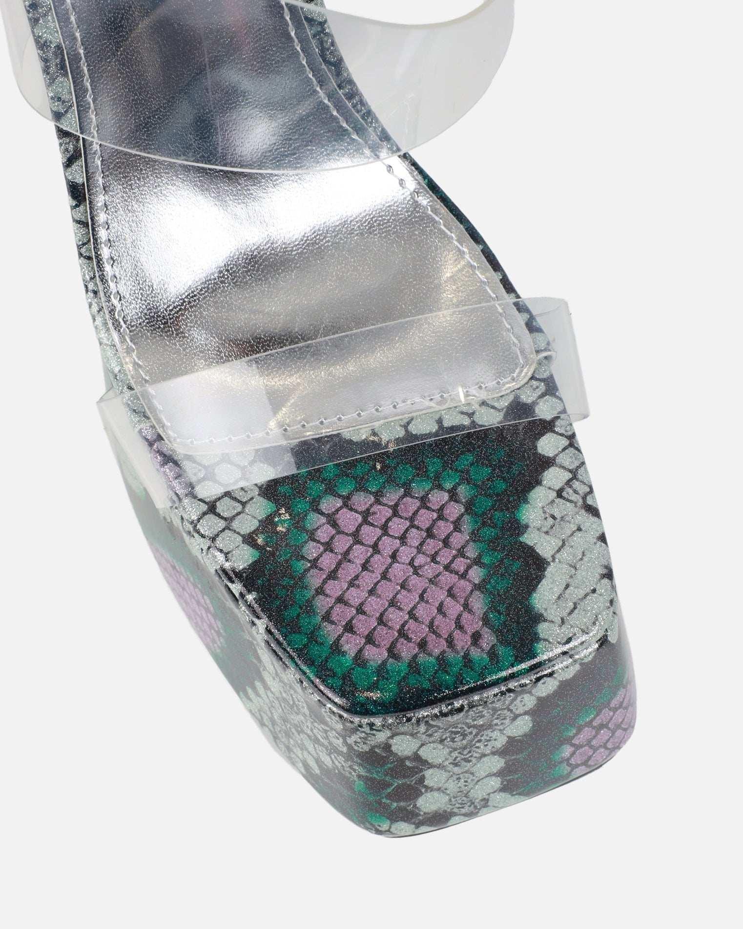 Melodie Green Faux Snake Diamante Platform Sandals