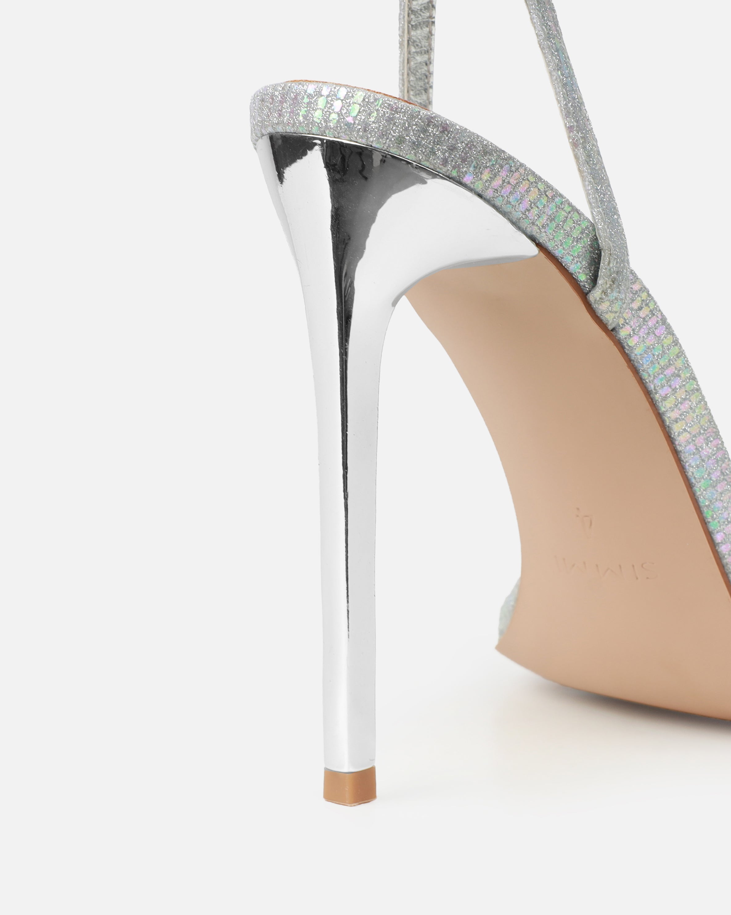 Moon Silver Shimmer Stiletto Heeled Sandals