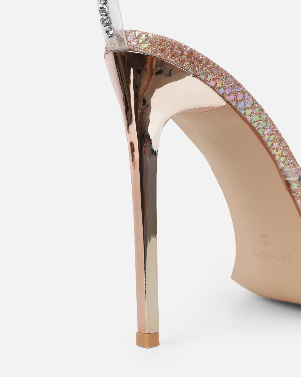 Emeriee Clear Nude Glitter Faux Snake Diamante Heeled Sandals