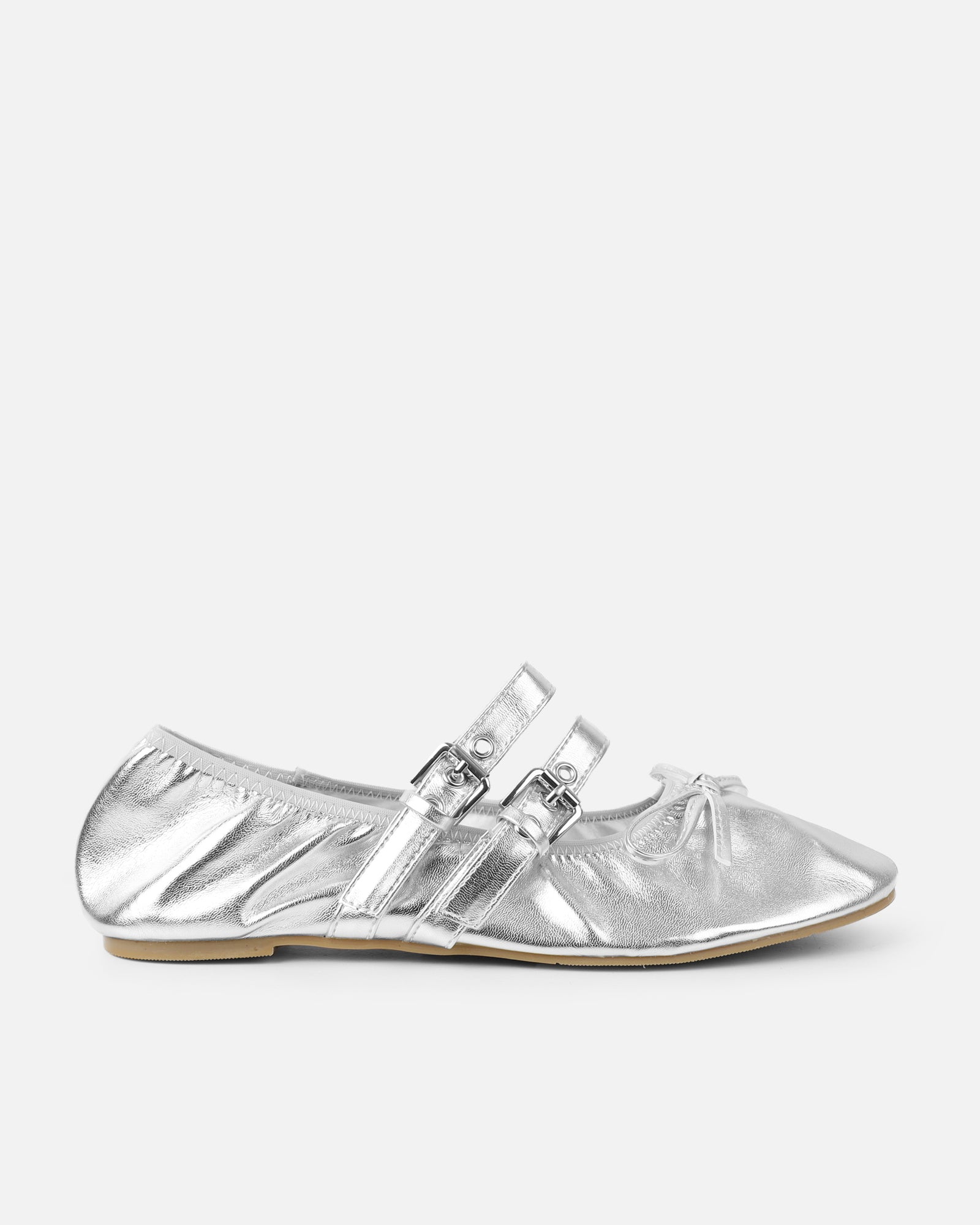 Octavio Silver Metallic Scrunch Ballet Flats