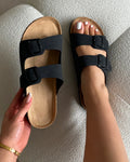 Olsen Black Double Strap Flat Sandals