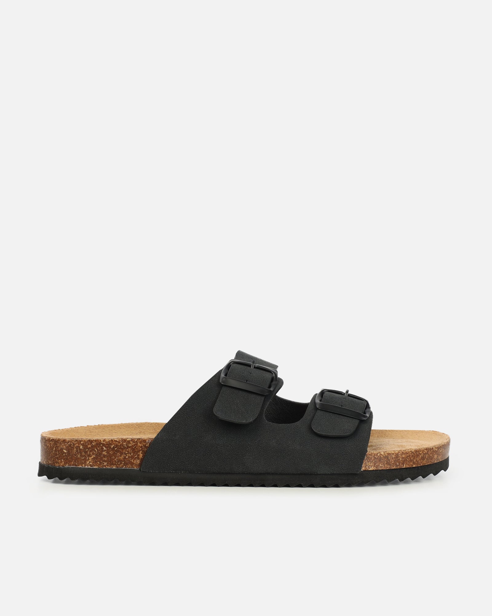 Olsen Black Double Strap Flat Sandals