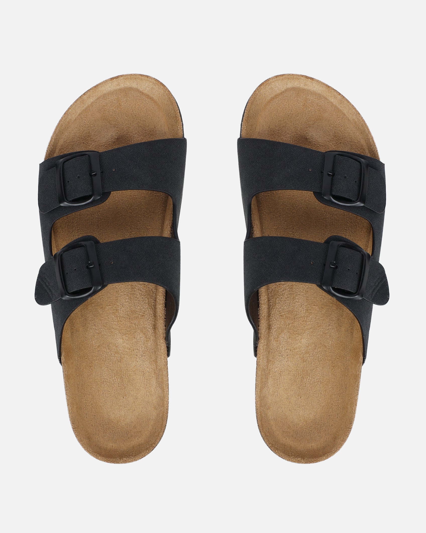 Olsen Black Double Strap Flat Sandals