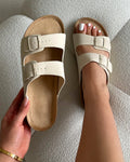 Olsen Cream Double Strap Flat Sandals