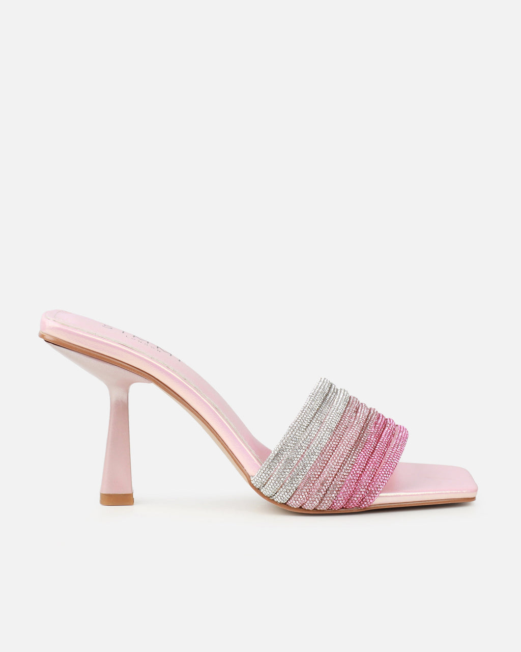 Paisley Pink Ombre Diamante Strappy Mid Heel Mules