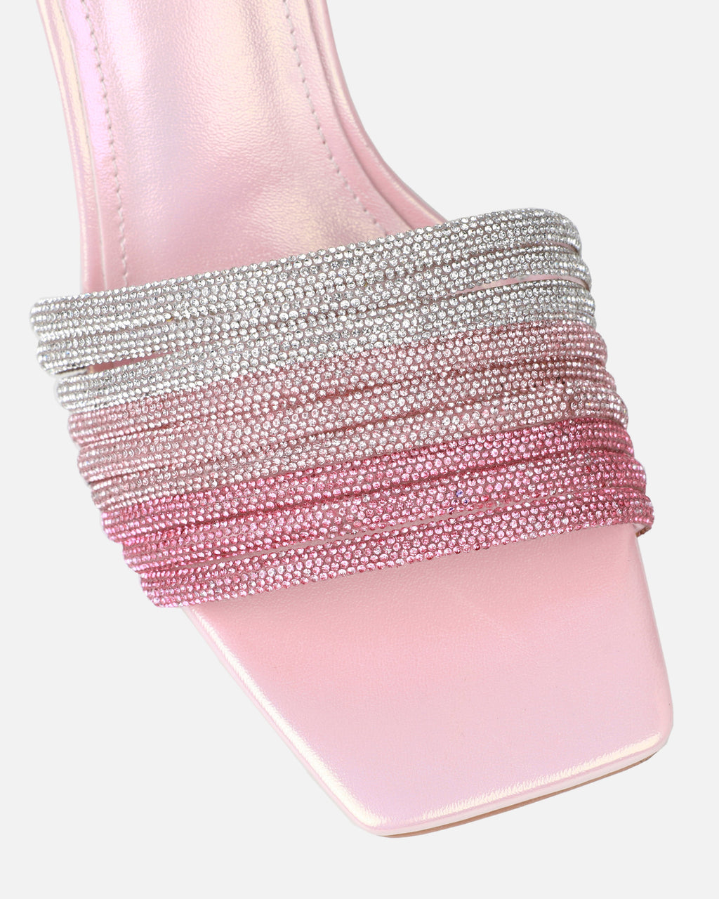 Paisley Pink Ombre Diamante Strappy Mid Heel Mules