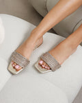 Pearla Cracked Gold Diamante Flats