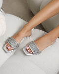 Pearla Cracked Silver Diamante Flats