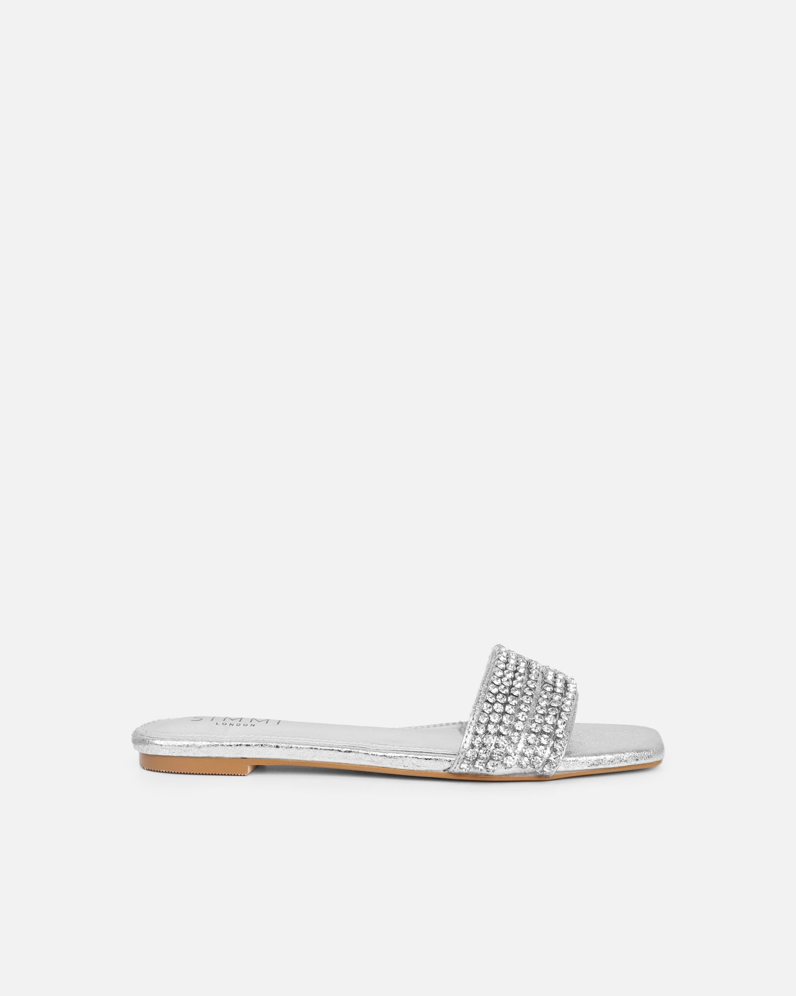 Pearla Cracked Silver Diamante Flats