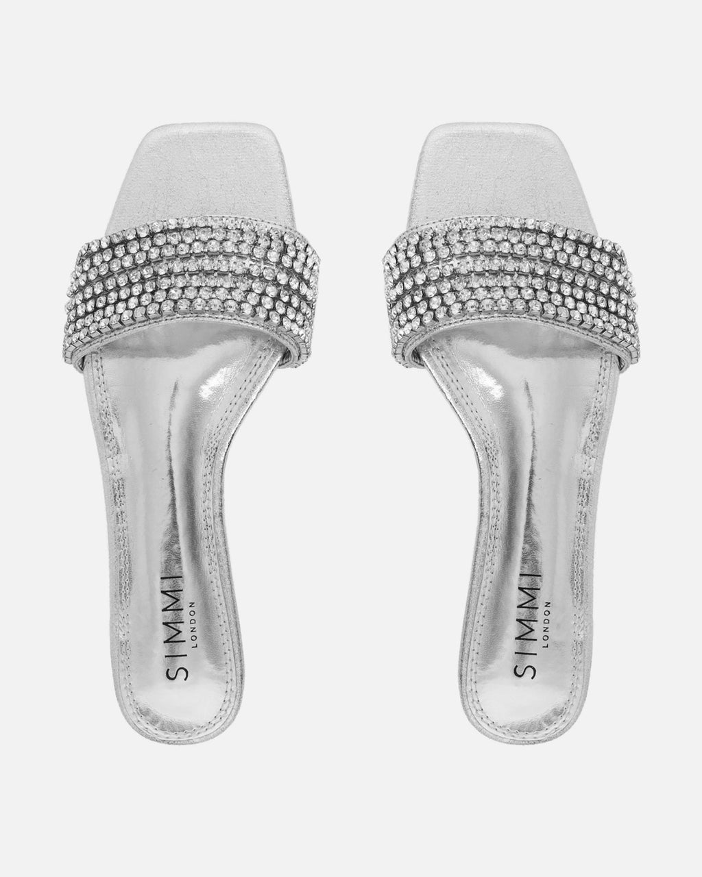 Pearla Cracked Silver Diamante Flats