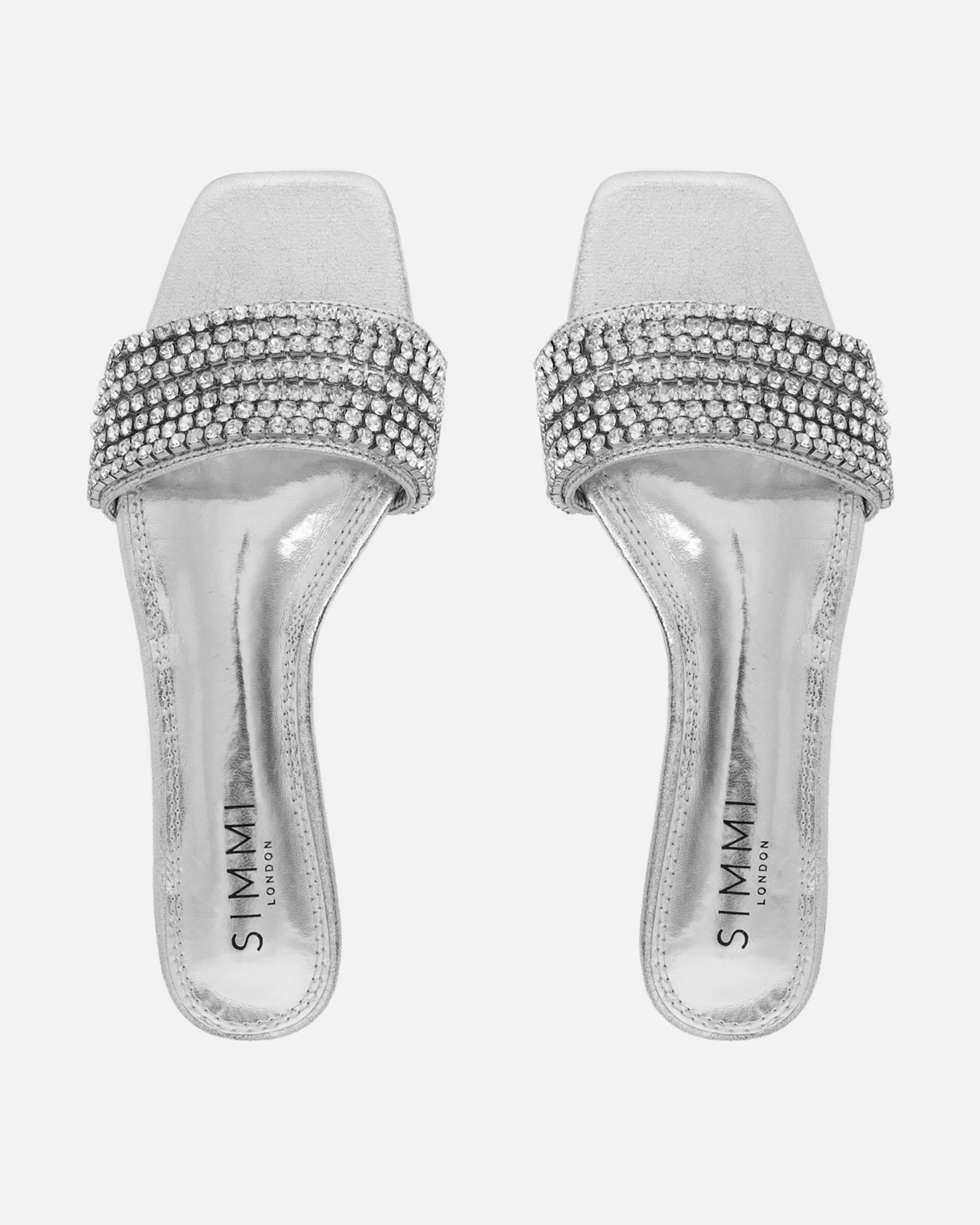 Pearla Cracked Silver Diamante Flats